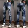 Jeans de dégâts bleus hommes pantalons denim populaires pantalon de crayon crayon pantalon cowboy slim fit yhlzpurple jeans