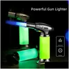 Lighters New Windproof Gas Torch Lighter Metal Spray Gun Cigarette Bbq Kitchen Powerf Luminous Jewelry Welding Tools Men Drop Delivery Dh1Fe