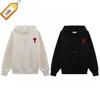 ミディアムラブ刺繍セーター2024春と秋のユニセックスカジュアルルーズハートフード付きポケットカップルトップ