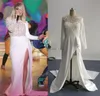 Verkliga bilder Nancy Ajram Side Split aftonklänningar med långa ärmar med pärlor Bodice Sheer Runway Celebrity Clowns5432469