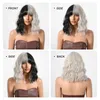 Syntetiska peruker grå en kvarts svart peruk med lugg korta vågor peruker vita cosplay syntetiska hår peruk kvinnor värmebeständig peruk daglig användning 240328 240327