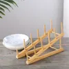 Kitchen Storage Dish Rack Multifunctional Bamboo With Anti-skid Plate Holder Pot Lid Organizer For Bowls