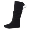 Stiefel schwarze Kniestiefel für Frauen Winter 2023 Faxu Wildleder lässig Langstiefel Keilheels Casual Winterschuhe weiblich große Größe 45 50