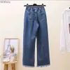 Women's Jeans Burr Edge Ankle-length Straight Leg Jean Women Lace Up Pantalones Elastic High Waist Denim Pants Casual Vaqueros Vintage TrouserC24318