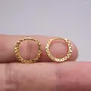 Hoop Earrings Real 18K Yellow Gold For Women Carved Full Star 12mm Outer Diameter Small Circle Stamp Au750 /E344