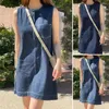 Robes décontractées Robe trapèze en vrac Été élégant avec poche poitrine Silhouette au-dessus de la longueur du genou pour les femmes Couleur unie A