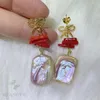 Boucles d'oreilles pendantes faites à la main d'eau douce violet baroque perle corail boucle d'oreille 18K fête goutte anniversaire quotidien pierre précieuse à clipser bureau femmes