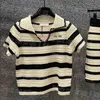 Women Dress Knits Set Striped Casual Short Sleeve Skirts Tops Outfits Designer Polo Knitted Dresses Sets