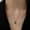 Pingente colares retro quadrado verde zircão colar para mulheres coreano geométrico pescoço cor de ouro corrente meninas casamento jóias presente