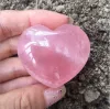Natural Rose Quartz Heart Shaped Pink Art Crystal Carved Palm Love Healing Gemstone Lover Gife Stone LL