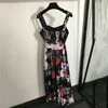 Floral Print Womens Sling Dresses Fashion Bowknot Lacing Long Skirts Vacation Style Dress Clothing for Lady