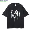 Streetwear Korn Tshirts Summer Vintage T-shirts Korn Rock Band T-shirt Y2K Washed Retro Tshirt Men Men Men Kobiet Lose Cotton T Shirts 240314