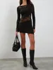 Casual Dresses Women S Sexy Bodycon Mini Dress Y2k Long Sleeve Boat Neck Floral Lace Patchwork Party Club