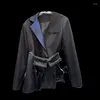 Kadınlar Suit Prepomp 2024 Bahar Varış Gradyan Renkli Bel Can Zinciri Tasarım Siyah Blazer Ceket Kadınlar GP458