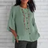 Blusas de mujer, camisa de Color sólido, blusa de primavera y otoño, cárdigan holgado Vintage, Top de manga tres cuartos suave y transpirable para otoño