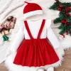 Abiti mababy 018M Natale Neonato Set di vestiti per bambina Pagliaccetto a maniche lunghe Gonne di velluto Cappello Neonato Costumi di Natale D05