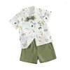 Kledingsets Baby Jongens Paasoutfits Heren S Pak 2-delige shorts Set Trainingspak Wortel Konijn Print Strikje Korte mouw Knoop