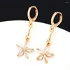 Dangle Earrings Elegant Clear Zircon Flower Gold Plated Earring Copper Hoop Lobster Buckle Earlobe Jewelry Women Ornament Gift