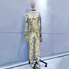 Stage Wear Silver Gold Mirrors Jumpsuit Men Pole Dance Outfit Women Jazz Performance Bar Nightclub Party Gogo Costume