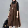 Casual jurken mode corduroy jurk 2024 lente herfst losse dames mouwloos zakvest elegante vestidos vrouwelijk