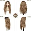 Synthetic Wigs GNIMEGIL Synthetic Long Wave Wig for Woman Natural Brown Wig with Clip Free Part Side Bangs 80s Curly Wigs for Women Ombre Wig 240328 240327