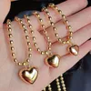 10Pcs Trendy Jewelry Gold Plated Heart Pendant Choker Necklace 18K Round Ball Beads Chain Women Men Accessories 240311