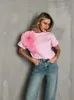 T-shirts Femmes Printemps Élégant 3D Plissé Fleur Chemise Femmes Mode Solide Col Rond Manches Courtes Tops 2024 Été Casual Bureau