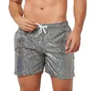 Men's Shorts Metallic Print Beach Pants Sequin Gym Elastic Waist Quick Dry Breathable Fitness Jogging Sportswear Shiny