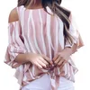 Blouses pour femmes à la mode été nœud papillon rayé chemisier chemise hauts Sexy volants demi manches en mousseline de soie haut pour un usage quotidien