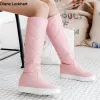 Laarzen 2023 Winter Winter Women Warm Knie High Boots Platform Hoogte toenemende dames sneeuwlaarzen pu lederen slipon rond teen dameslaarzen