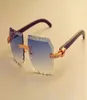 Nuovi occhiali da sole senza montatura con diamanti extra large T3524013 occhiali da sole in corno di bufalo nero naturale con lenti incise misura della montatura 602187286