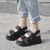 Sandalen Comemore 2022 Neue Sommer Frauen Schwarze weiße römische Plattform Sandalen Frauen bequem dicke einzige Keilstrand Schuhe Heels