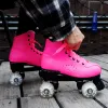 Boots Flash Wheel Roller Skates Double Line Skates Women Female Adult with Led Lighting Pu 4 Wheels Two Line Skating Shoes Patines