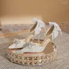 Dress Shoes Sandals Silver High-heeled Fairy 18-year-old Celebrate Crystal Bow Pearls Strap Wedding Bridal French Stiletto
