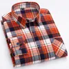 Camisas casuais masculinas algodão ajuste padrão manga longa camisa verificada único remendo bolso botão-para baixo colarinho confortável guingão