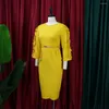 Casual Dresses 2024 Fancy Women's Dress Yellow Blue Red Green Winter Autumn Clothes African Chubby Kvinnlig långärmad vävd grossist