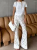 Women's Pants Spring Summer Casual Women High Waist Chic Female White Patchwork Flare Streetwear Hollow Out Long 2024