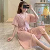 Women's Sleepwear Bathrobe Women Summer Thin Absorbent Quick Drying Couple Men Loose Large Size Medium Length Pajamas Dress