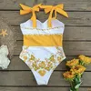 Kadın Mayo 2024 Kadınlar Bir Parçalı Mayo Yukarı Çek Baskı Karın Kontrolü Vintage Retro Baliye Mayo Kıyafet Bodysuit Monokini