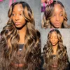 4/27 Highlight Body Wave Wig Human Hair Brazilian 30 32 Inch Colored Ombre Blonde 13x6 HD Transparent Lace Frontal Wig for Women