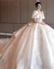 Luxurious Arabic Crystals Sequins Square Ball Gown Wedding Dresses Capped Bling Sparkly Dubai Garden Bridal Gowns Court Train