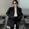 Kadınlar Suits Ceket Siyah Parıltılı Giysiler Gevşek Katı Dış Dışlar Blazer Kadın Paltoları Kadın Sequin Korece Terzilik 2024