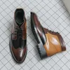 Toe HBP icke-varumärke skarvning Cap Oxfords High Top Brogue Dress Shoes Classic Dåliga män läderskor