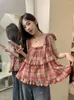 Tanks pour femmes Plaid Femmes Mignon Style Japonais Cordon Volants Rétro Doux Mode Quotidien Lâche Été Mori Girl Tops Élégant