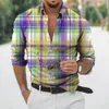 Men's Casual Shirts Street Casual Designer Long Sleeved Shirt Size S-5XL Hawaiian 3D Plaid Striped For Travel Summer Loose Oversized Top