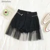 Kvinnors shorts 2023 Summer Frayed Splice Black Denim Shorts Women Gaze High midja Fake Tvådelad kvinna Vit blixtlås Sexig mini Jean Shorts Hotc243128