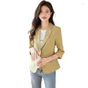 Costumes coréens pour femmes, manteau de travail solide, manches de sept minutes, Blazer à un bouton, hauts à la mode Simple, printemps et été
