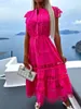 Casual Dresses Weiße Spitze Langes Kleid Frauen Elegantes Spleißen Stickerei Maxi Sommerkleid Sommer Damen Boho Strandmode Schnürhemd