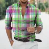 Camisas casuales para hombres Calle Diseñador casual Camisa de manga larga Tamaño S-5XL Hawaiian 3D Plaid Rayas para viajes Verano Suelto Top de gran tamaño