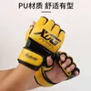 Équipement de protection Gants de boxe à demi-doigts de haute qualité en cuir PU MMA combat Kick gants de boxe karaté Muay Thai entraînement gants d'entraînement hommes yq240318